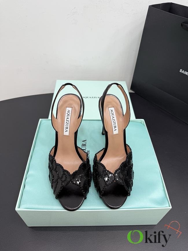 Okify Aquazzura Bling Bling Sequin Black High Heels 10.5cm  - 1