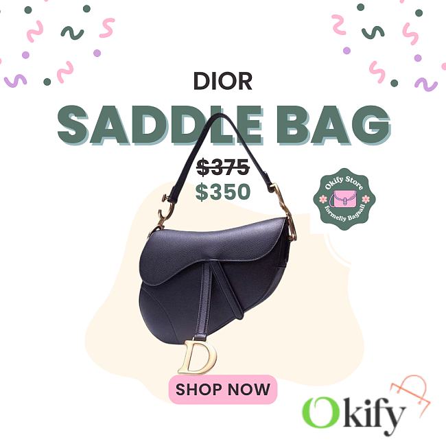 Okify Dior Saddle Bag Black Grain Leather 25.5x20x6.5cm  - 1