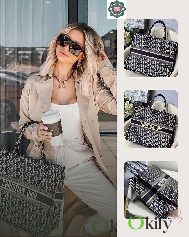 Okify Dior Large Book Tote Blue Oblique Bag 41.5x35x18cm - 1