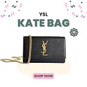 Okify YSL Kate Embossed Leather Bag In Black With Gold Hardware 20x12.5x5cm - 1