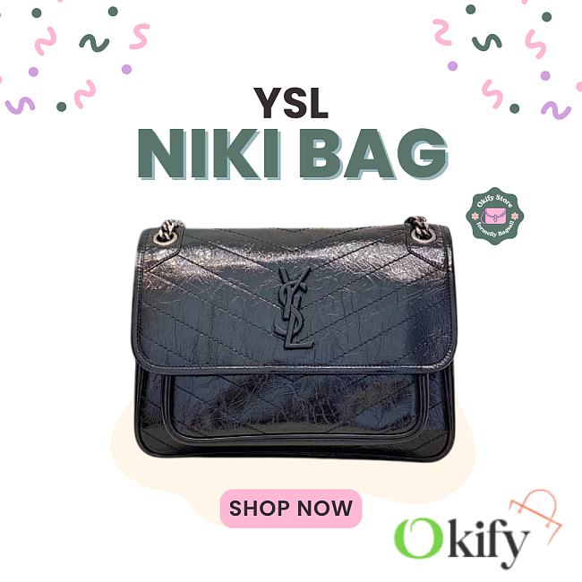 Okify YSL Niki Medium Bag Black Crinked Vintage Leather 28x20x8.5cm - 1