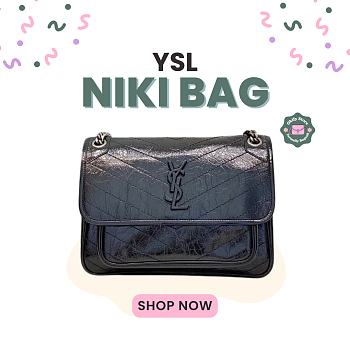 Okify YSL Niki Medium Bag Black Crinked Vintage Leather 28x20x8.5cm