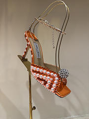Okify Jimmy Choo Rhinestone Pearl Orange High Heels 8.5cm - 1