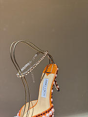 Okify Jimmy Choo Rhinestone Pearl Orange High Heels 8.5cm - 5