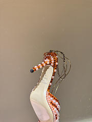 Okify Jimmy Choo Rhinestone Pearl Orange High Heels 8.5cm - 2