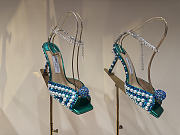 Okify Jimmy Choo Rhinestone Pearl Emerald Green High Heels 8.5cm - 3