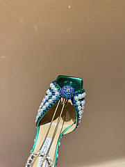 Okify Jimmy Choo Rhinestone Pearl Emerald Green High Heels 8.5cm - 2