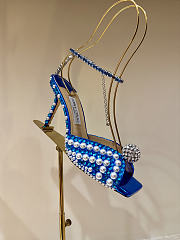 Okify Jimmy Choo Rhinestone Pearl Dark Blue High Heels 8.5cm - 1