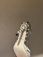 Okify Jimmy Choo Rhinestone Pearl Gold High Heels 8.5cm - 6