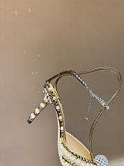 Okify Jimmy Choo Rhinestone Pearl Gold High Heels 8.5cm - 4