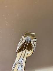 Okify Jimmy Choo Rhinestone Pearl Gold High Heels 8.5cm - 3
