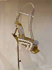 Okify Jimmy Choo Rhinestone Pearl Gold High Heels 8.5cm - 1