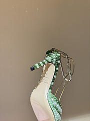 Okify Jimmy Choo Rhinestone Pearl Green High Heels 8.5cm - 6