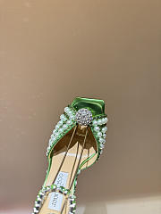 Okify Jimmy Choo Rhinestone Pearl Green High Heels 8.5cm - 4