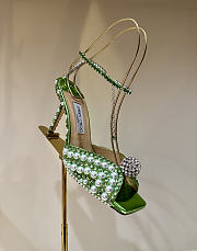 Okify Jimmy Choo Rhinestone Pearl Green High Heels 8.5cm - 1
