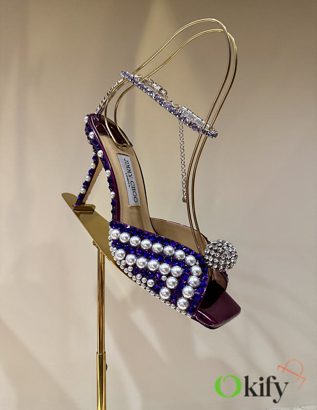 Okify Jimmy Choo Rhinestone Purple High Heels 8.5cm - 1