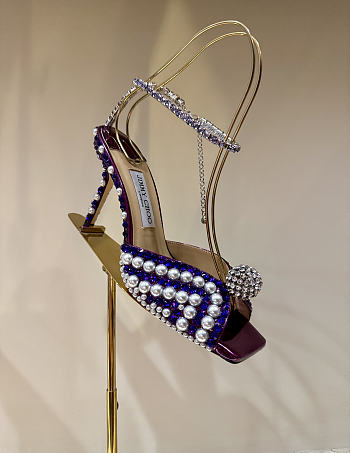 Okify Jimmy Choo Rhinestone Purple High Heels 8.5cm