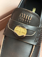 Okify MiuMiu Gold Coin Brown Women Loafers - 3