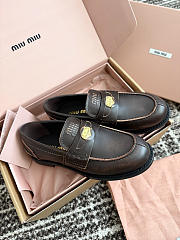 Okify MiuMiu Gold Coin Brown Women Loafers - 4