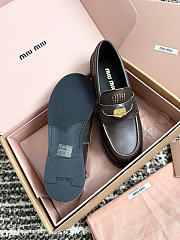 Okify MiuMiu Gold Coin Brown Women Loafers - 2