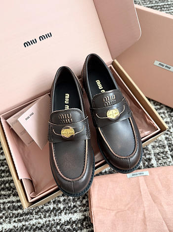 Okify MiuMiu Gold Coin Brown Women Loafers
