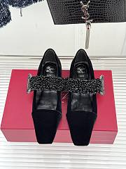 Okify Roger Vivier Rhinestone Buckle Black Velvet Mary Jane Shoes - 1