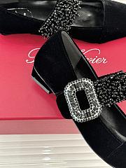 Okify Roger Vivier Rhinestone Buckle Black Velvet Mary Jane Shoes - 5