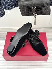 Okify Roger Vivier Rhinestone Buckle Black Velvet Mary Jane Shoes - 3