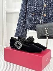 Okify Roger Vivier Rhinestone Buckle Black Velvet Mary Jane Shoes - 4