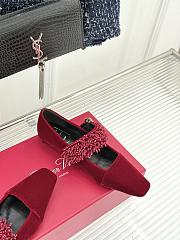 Okify Roger Vivier Rhinestone Buckle Red Velvet Mary Jane Shoes - 2