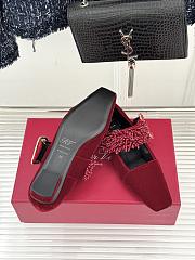 Okify Roger Vivier Rhinestone Buckle Red Velvet Mary Jane Shoes - 5
