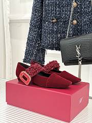 Okify Roger Vivier Rhinestone Buckle Red Velvet Mary Jane Shoes - 4