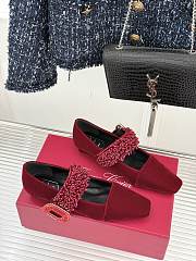 Okify Roger Vivier Rhinestone Buckle Red Velvet Mary Jane Shoes - 6
