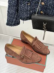 Okify Loro Piana Tassel Brick Orange Suede Women Loafers  - 2
