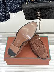 Okify Loro Piana Tassel Brick Orange Suede Women Loafers  - 4