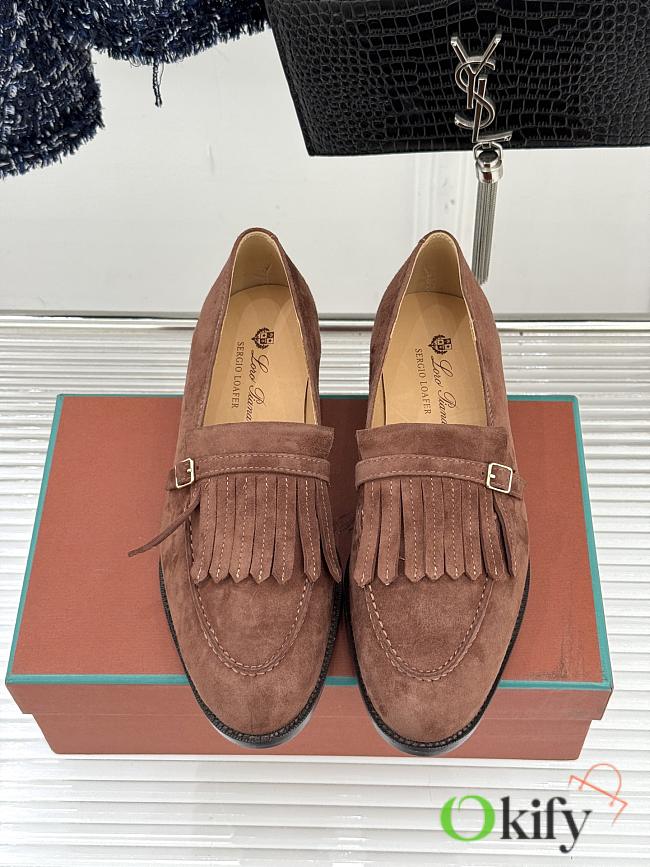 Okify Loro Piana Tassel Brick Orange Suede Women Loafers  - 1