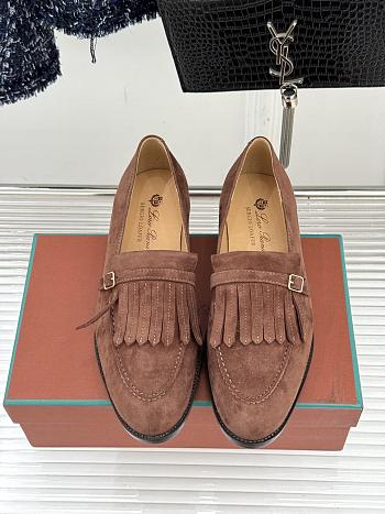 Okify Loro Piana Tassel Brick Orange Suede Women Loafers 
