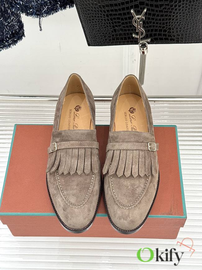 Okify Loro Piana Tassel Light Brown Suede Women Loafers  - 1