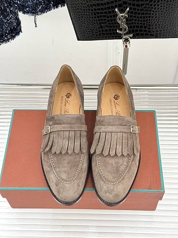 Okify Loro Piana Tassel Light Brown Suede Women Loafers 