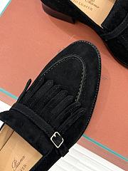 Okify Loro Piana Tassel Black Suede Women Loafers  - 6