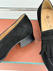 Okify Loro Piana Tassel Black Suede Women Loafers  - 5