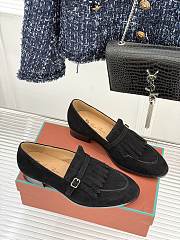 Okify Loro Piana Tassel Black Suede Women Loafers  - 2