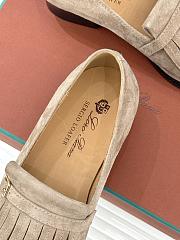 Okify Loro Piana Tassel Beige Suede Women Loafers  - 6