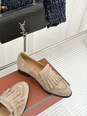 Okify Loro Piana Tassel Beige Suede Women Loafers  - 5