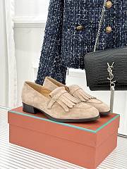 Okify Loro Piana Tassel Beige Suede Women Loafers  - 4