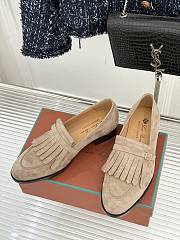 Okify Loro Piana Tassel Beige Suede Women Loafers  - 2