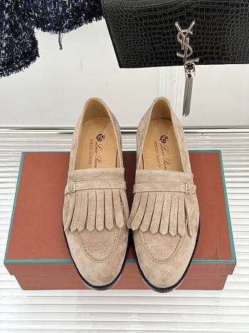 Okify Loro Piana Tassel Beige Suede Women Loafers 