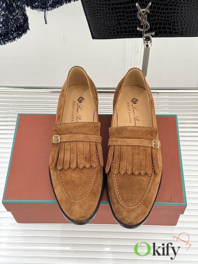 Okify Loro Piana Tassel Brown Suede Women Loafers  - 1