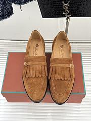 Okify Loro Piana Tassel Brown Suede Women Loafers  - 1