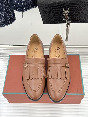 Okify Loro Piana Tassel Brown Leather Women Loafers 